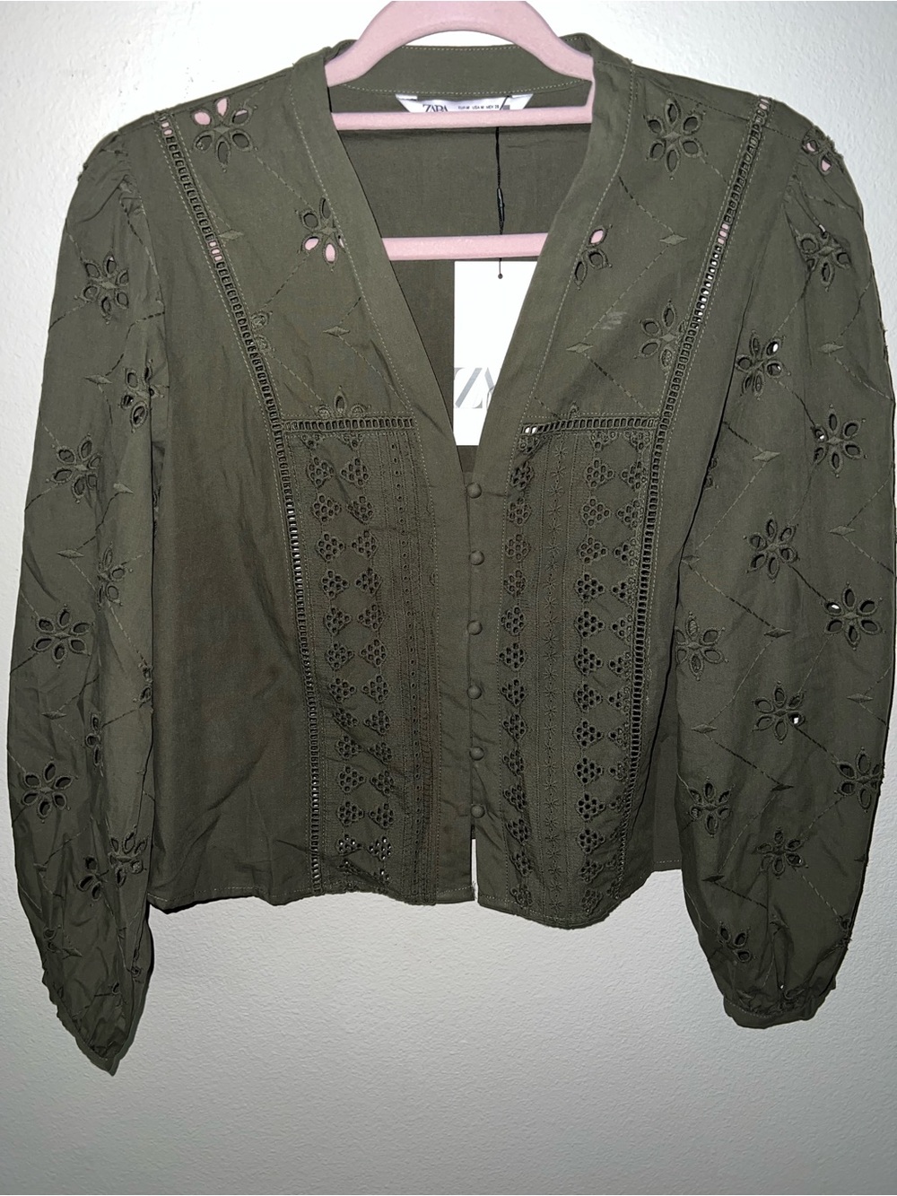 Zara Olive Eyelet Button-Front Blazer